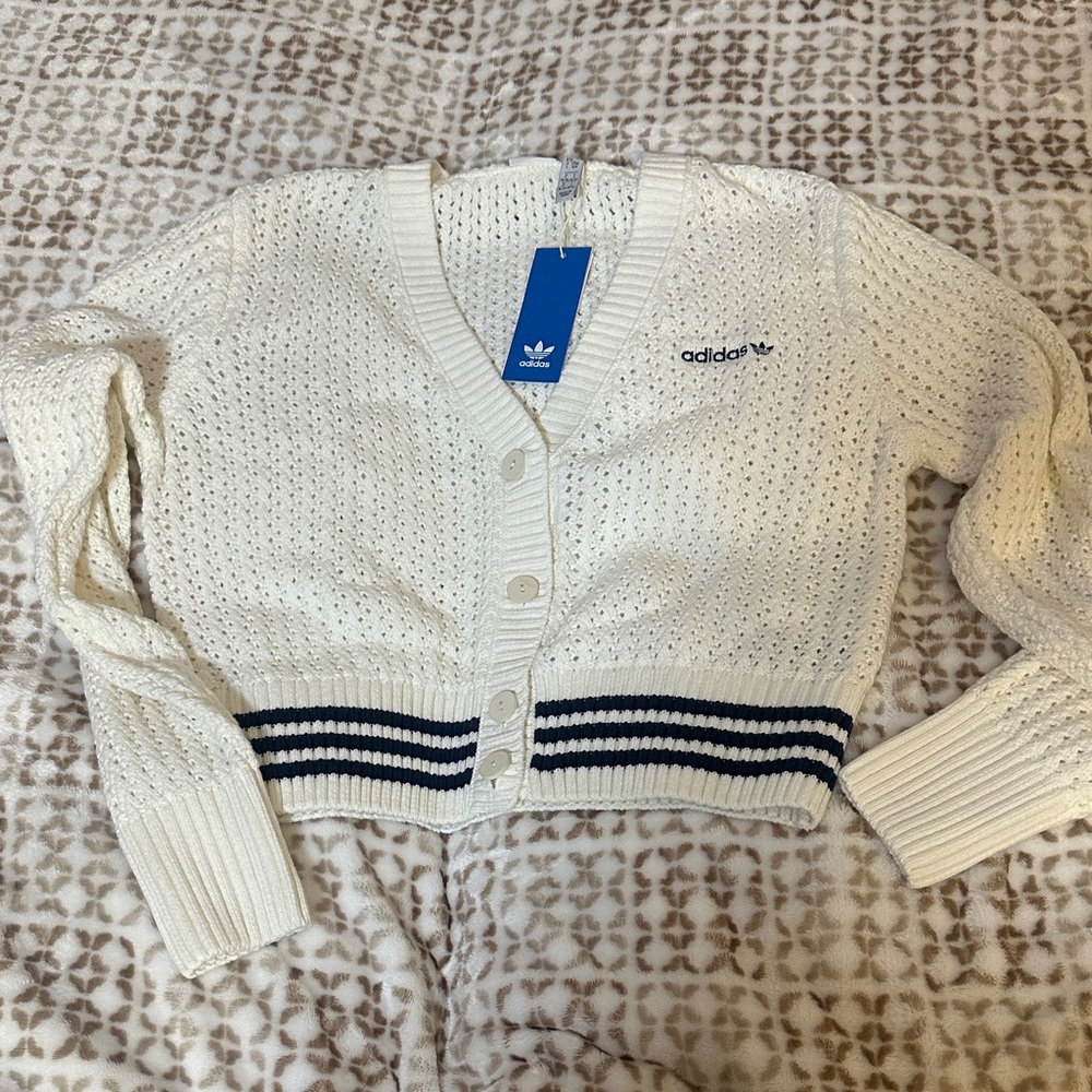 Adidas Women's Cream Cardigan with Navy Accents